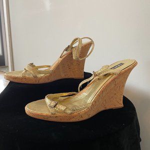 Gold Cork Wedge Sandals